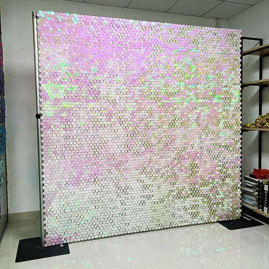 Hexagon Shimmer Wall Panels / Clip Hole Backing &amp; Square Sequins -Lemon Pink