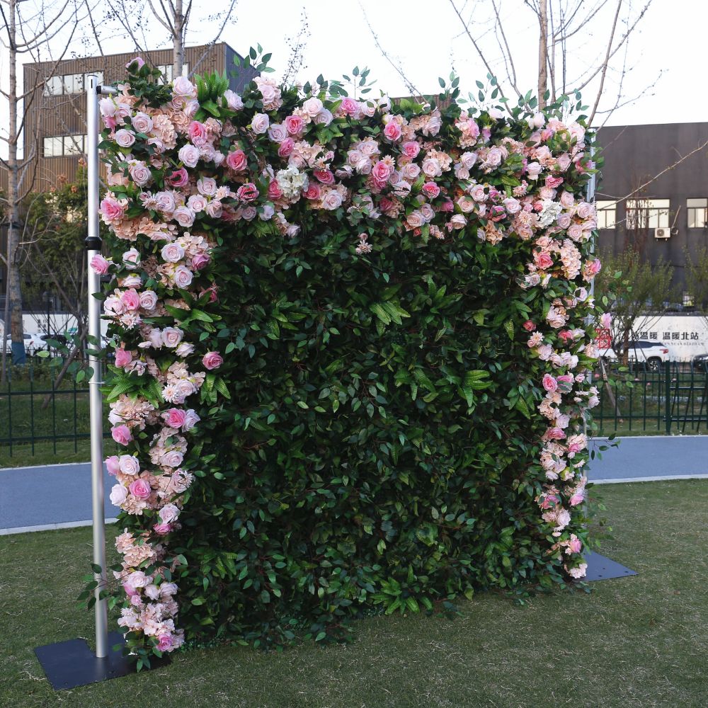BD-072 5D Fabric Artificial Flower Backdrop Rolling Up Curtain Grass Wall - 8ft*8ft