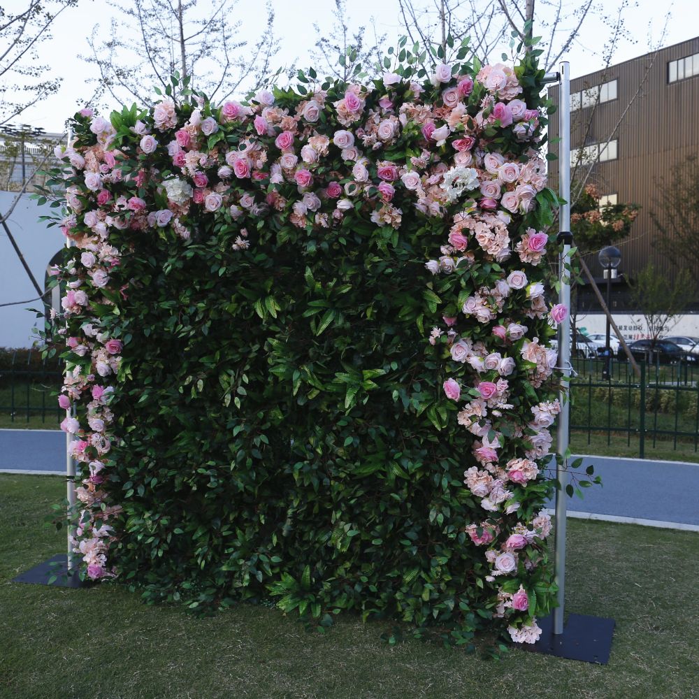 BD-072 5D Fabric Artificial Flower Backdrop Rolling Up Curtain Grass Wall - 8ft*8ft