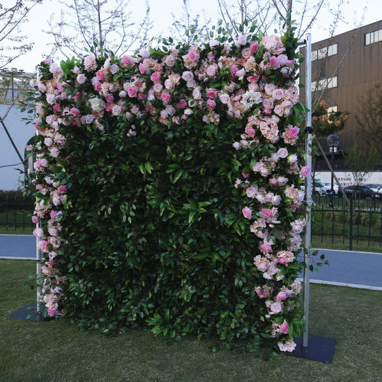BD-072 5D Fabric Artificial Flower Backdrop Rolling Up Curtain Grass Wall - 8ft*8ft