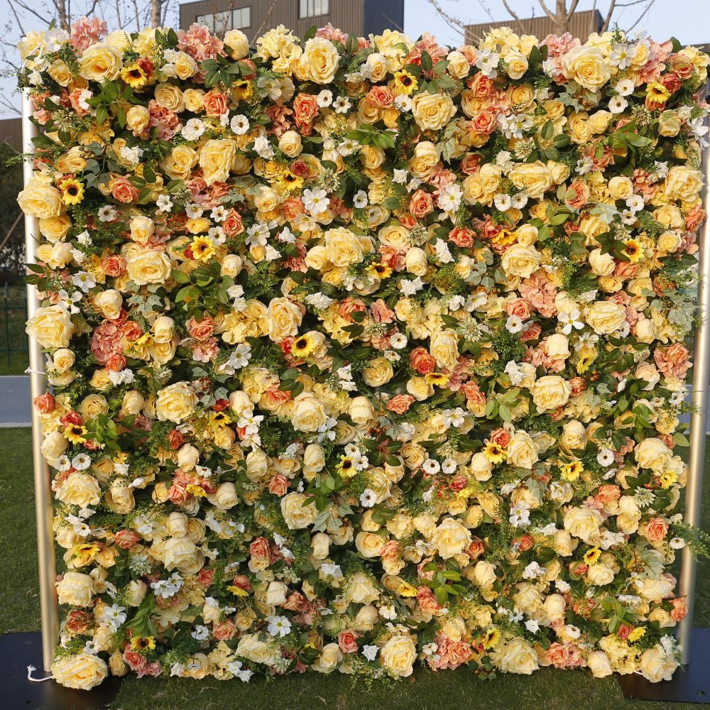 BD-087 5D Fabric Artificial Flower Backdrop Rolling Up Curtain Grass Wall - 8ft*8ft