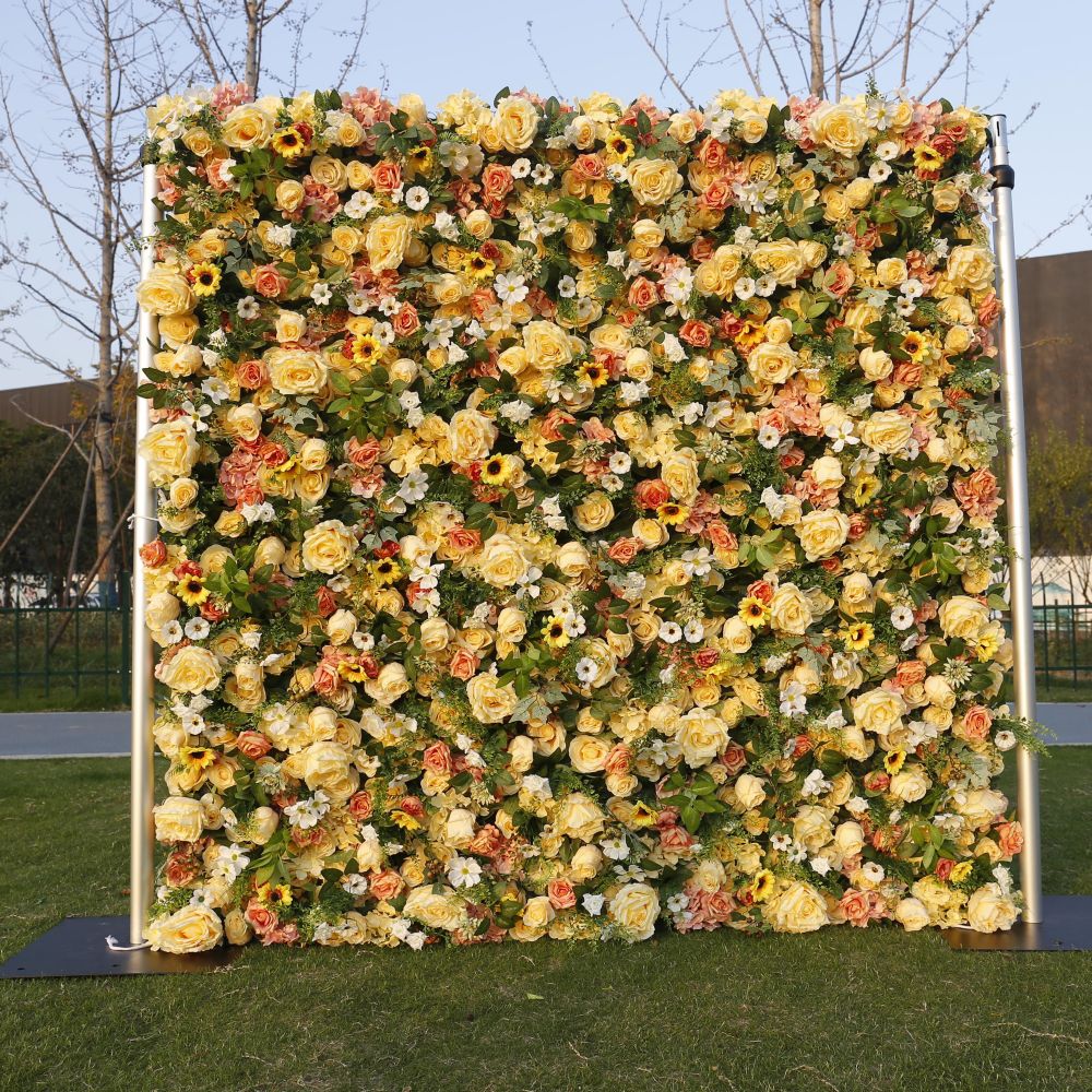 BD-087 5D Fabric Artificial Flower Backdrop Rolling Up Curtain Grass Wall - 8ft*8ft