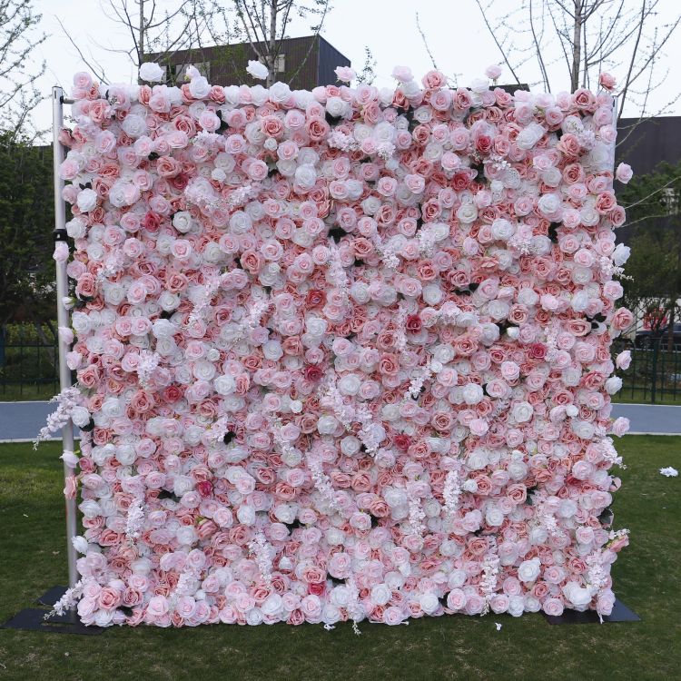 BD-102 3D Fabric Artificial Flower Backdrop Rolling Up Curtain Flower Wall - 8ft*8ft