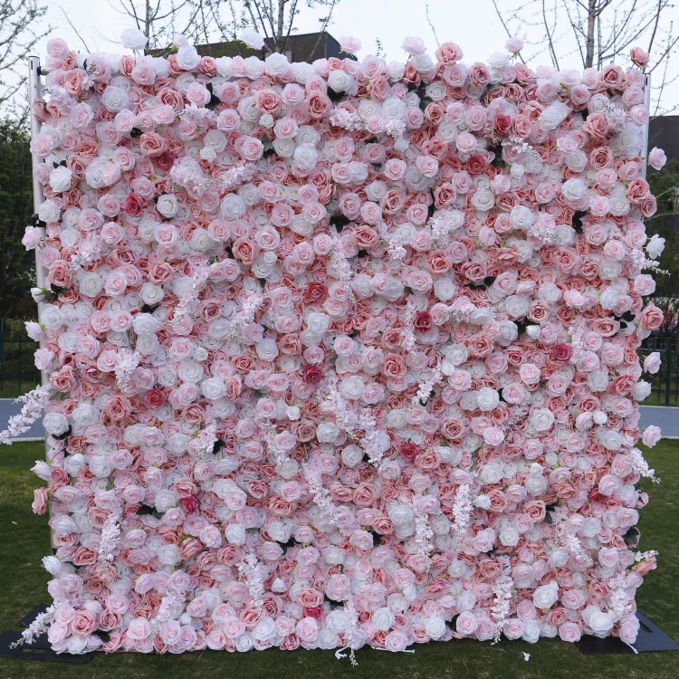 BD-102 3D Fabric Artificial Flower Backdrop Rolling Up Curtain Flower Wall - 8ft*8ft