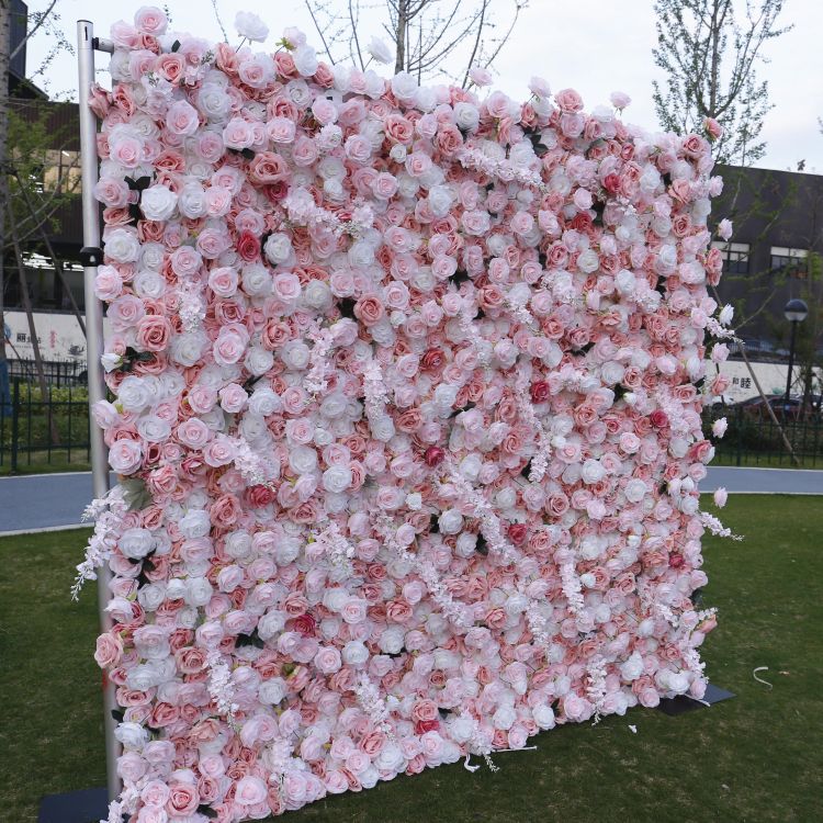 BD-102 3D Fabric Artificial Flower Backdrop Rolling Up Curtain Flower Wall - 8ft*8ft