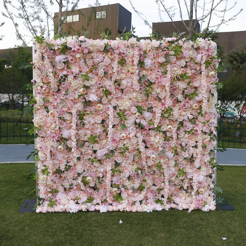 BD-062 5D Fabric Artificial Flower Backdrop Rolling Up Curtain Flower Wall - 8ft*8ft