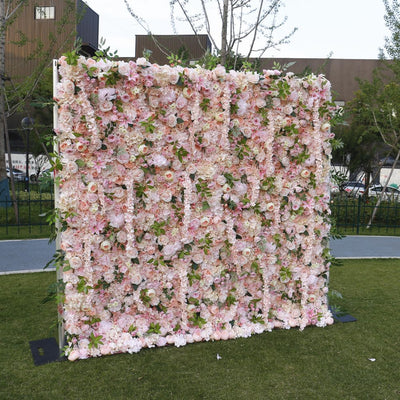 BD-062 5D Fabric Artificial Flower Backdrop Rolling Up Curtain Flower Wall - 8ft*8ft