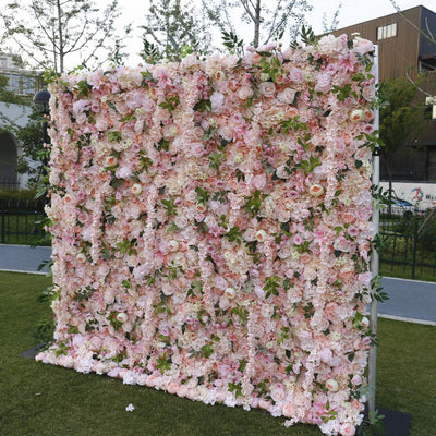 BD-062 5D Fabric Artificial Flower Backdrop Rolling Up Curtain Flower Wall - 8ft*8ft