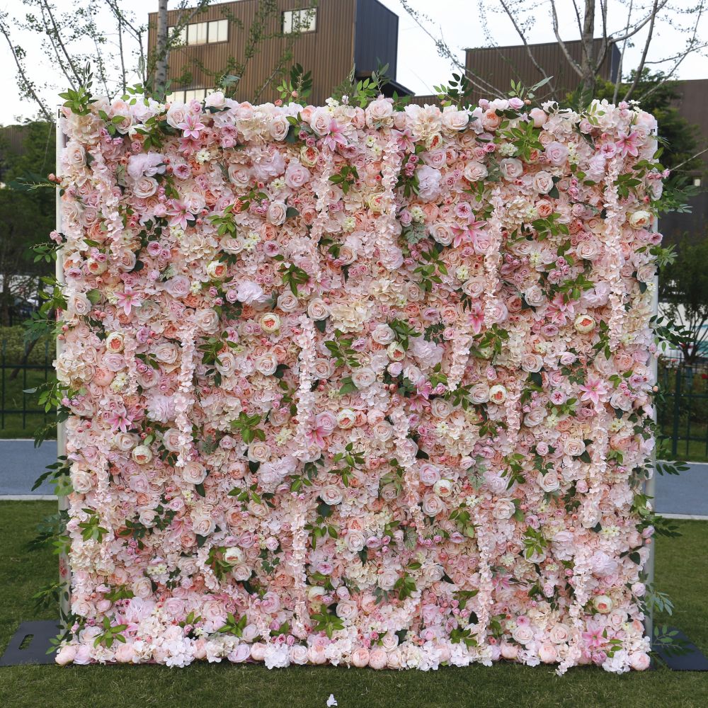 BD-062 5D Fabric Artificial Flower Backdrop Rolling Up Curtain Flower Wall - 8ft*8ft