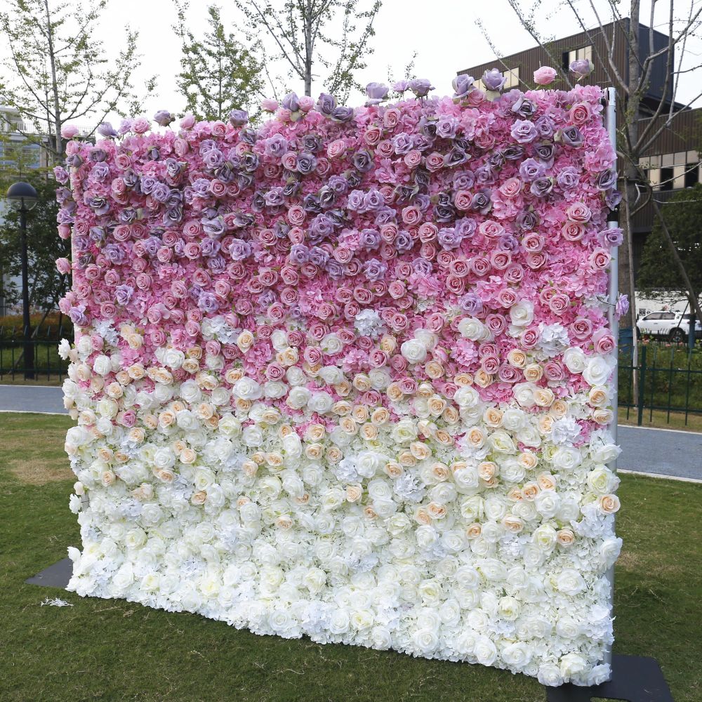 BDJ-127 5D Fabric Artificial Flower Backdrop Rolling Up Curtain Flower Wall - 8ft*8ft