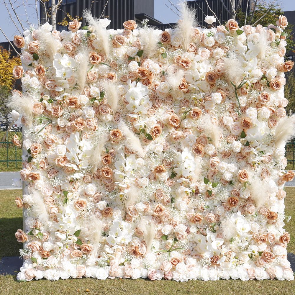 BD-136 5D Fabric Artificial Flower Backdrop Rolling Up Curtain Grass Wall - 8ft*8ft