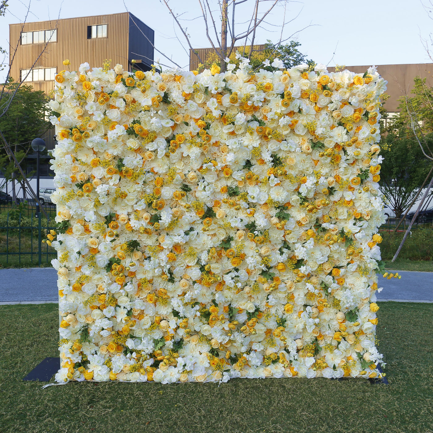 BD003 5D White  Yellow Rose Phalaenopsis, Artificial Flower Wall, Wedding Party Backdrop