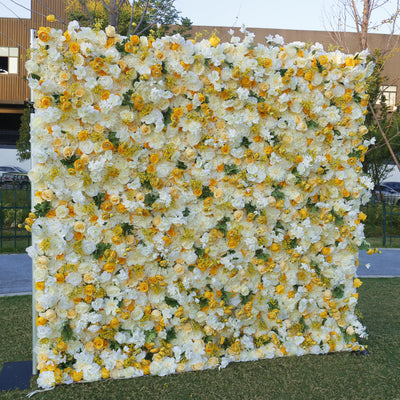 BD003 5D White  Yellow Rose Phalaenopsis, Artificial Flower Wall, Wedding Party Backdrop