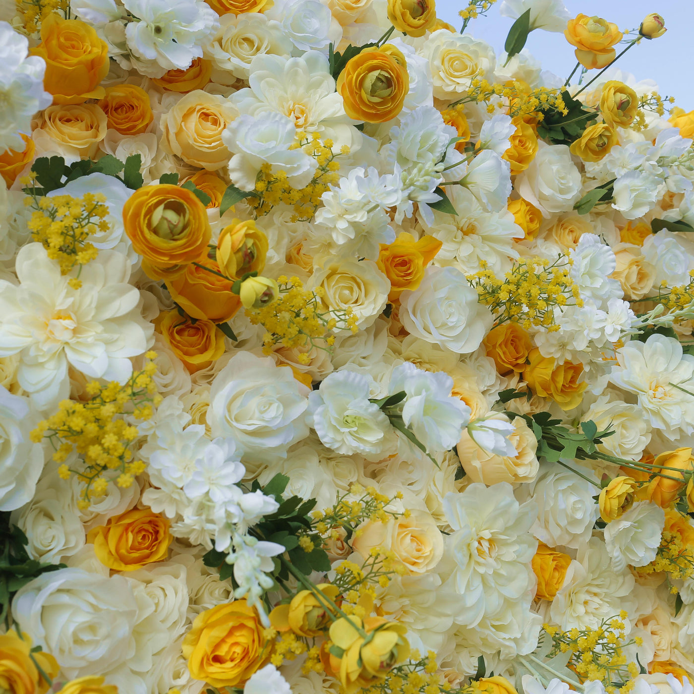 BD003 5D White  Yellow Rose Phalaenopsis, Artificial Flower Wall, Wedding Party Backdrop