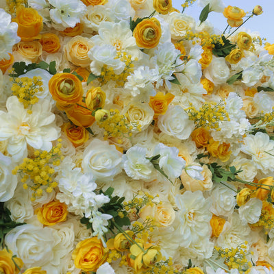 BD003 5D White  Yellow Rose Phalaenopsis, Artificial Flower Wall, Wedding Party Backdrop