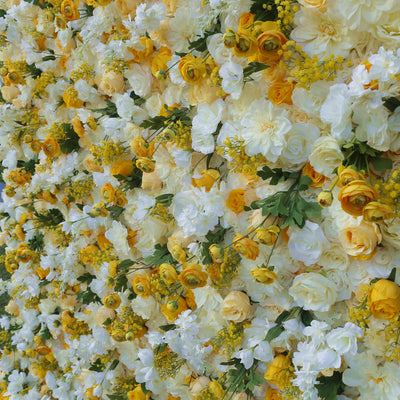 BD003 5D White  Yellow Rose Phalaenopsis, Artificial Flower Wall, Wedding Party Backdrop