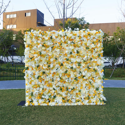 BD003 5D White  Yellow Rose Phalaenopsis, Artificial Flower Wall, Wedding Party Backdrop