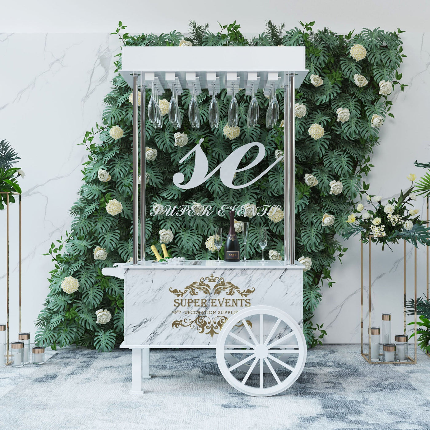PVC Champagne Cart with Wheels - White