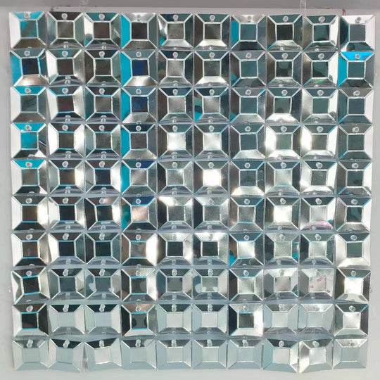 Easy Connect Shimmer Wall Panels / Transparent Grid Backing &amp; Square Diamond Sequins - Silver