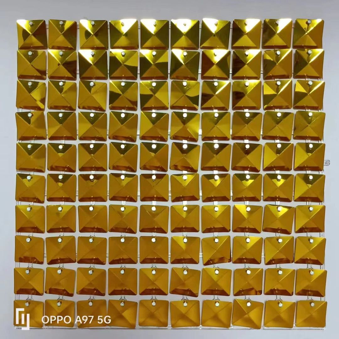 Easy Connect Shimmer Wall Panels / Transparent Grid Backing &amp; Square 3D Sequins - Pink