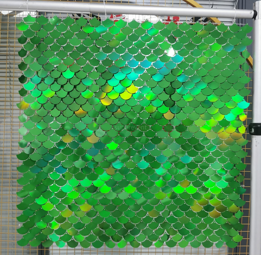 Scale Shimmer Wall Panels / Clip Hole Backing & Square Sequins -Green