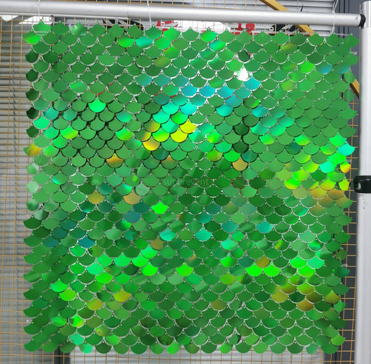 Scale Shimmer Wall Panels / Clip Hole Backing &amp; Square Sequins -Green