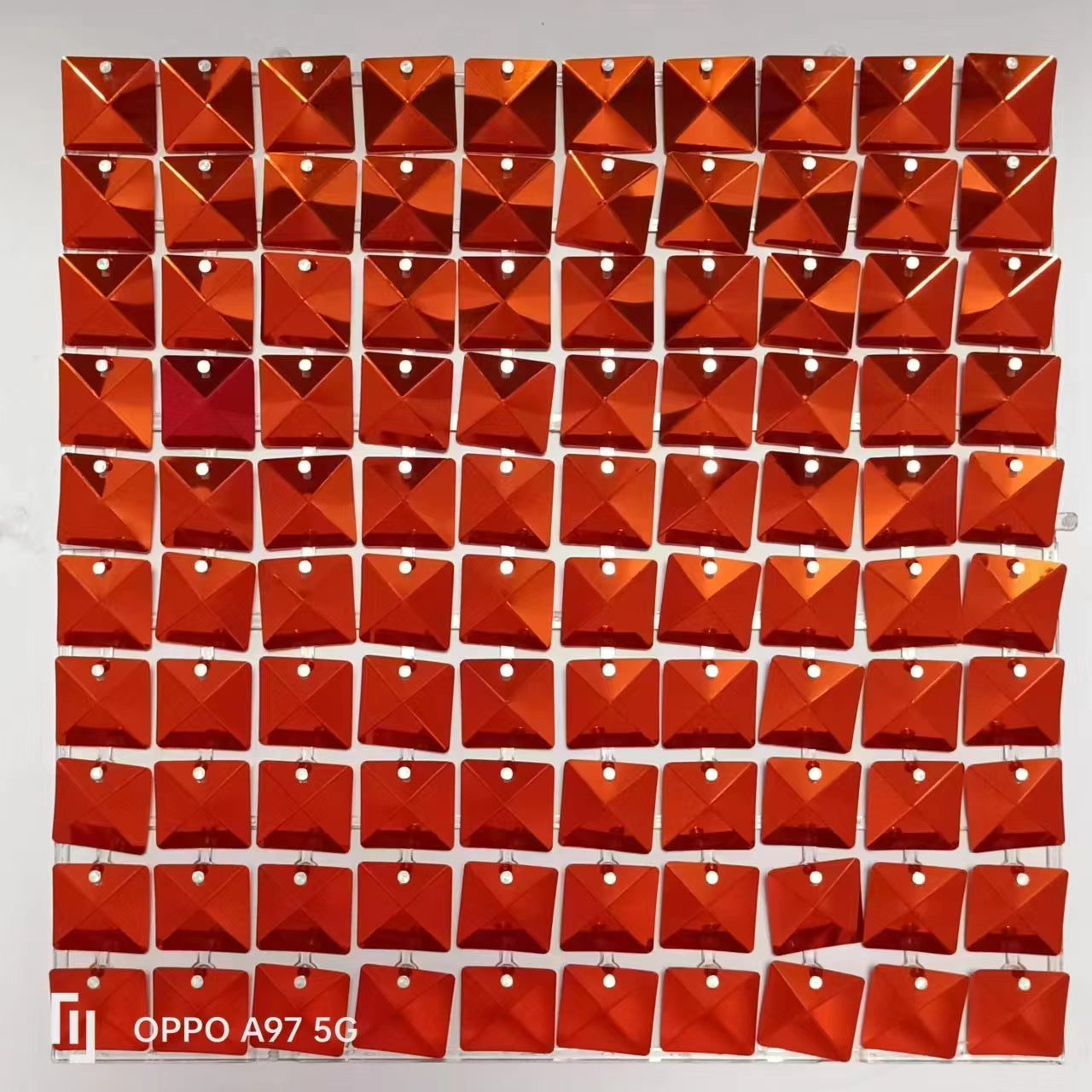 Easy Connect Shimmer Wall Panels / Transparent Grid Backing & Square 3D Sequins - Light Green