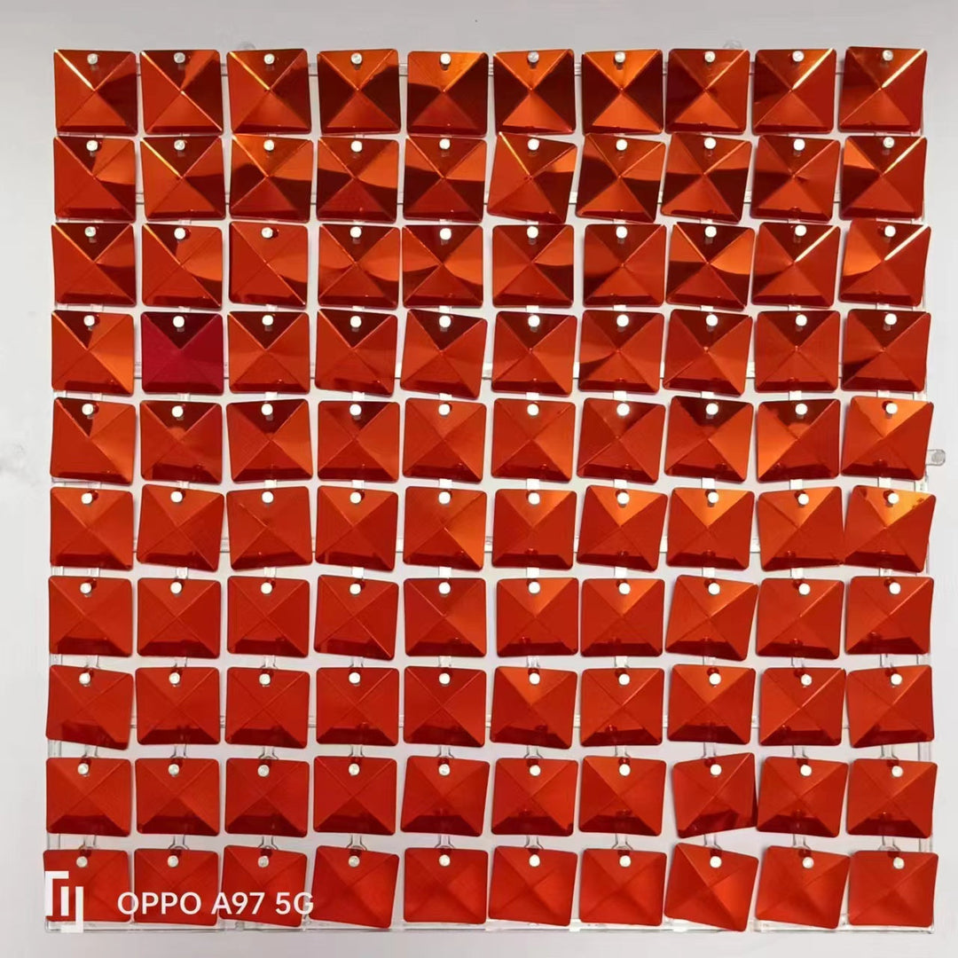 Easy Connect Shimmer Wall Panels / Transparent Grid Backing &amp; Square 3D Sequins - Silver