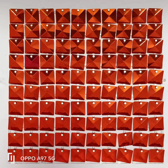 Easy Connect Shimmer Wall Panels / Transparent Grid Backing &amp; Square 3D Sequins - Orange