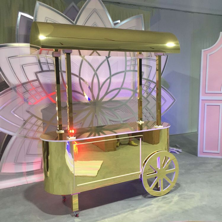 MDF Candy Dessert Cart with Wheels - Gold