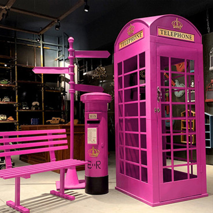 London Telephone Booth+2M Sign+1.2M Mailbox+1M Bench+0.5M Telephone - Rose Red