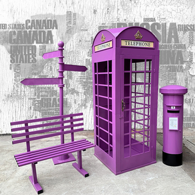 London Telephone Booth+2M Sign+1.2M Mailbox+1M Bench+0.5M Telephone - Purple