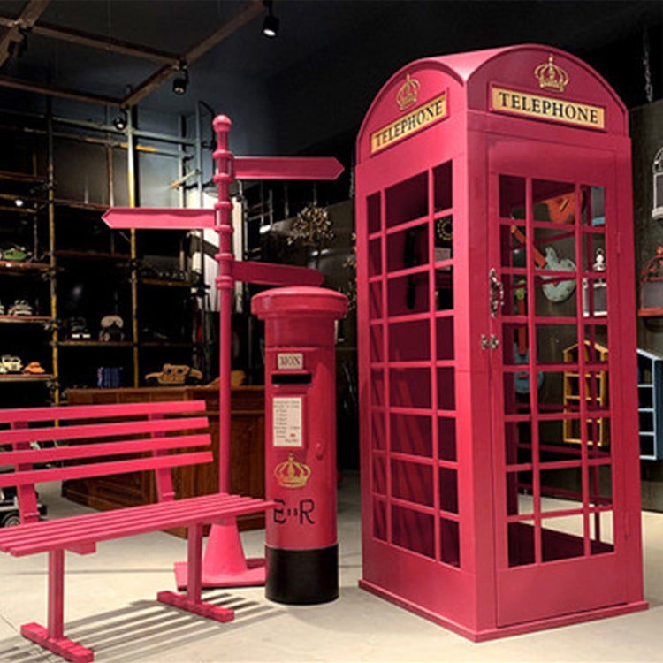 London Telephone Booth+2M Sign+1.2M Mailbox+1M Bench+0.5M Telephone - Wine Red
