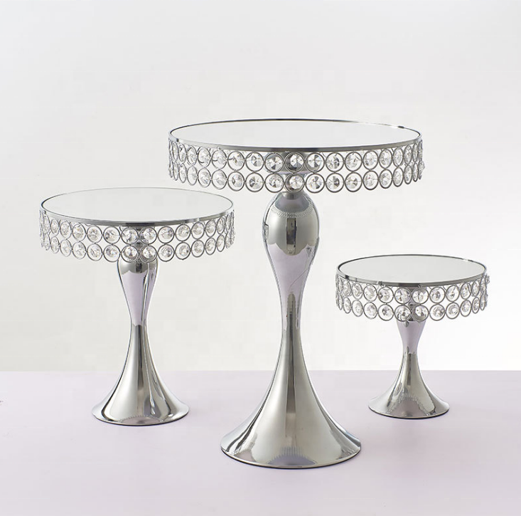 Metal Dessert Cake Display Stand with Crystal Set - Silver