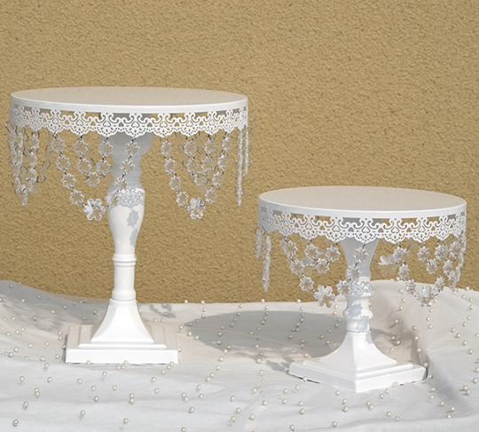 Metal Dessert Cake Display Stand with Crystal Set - White