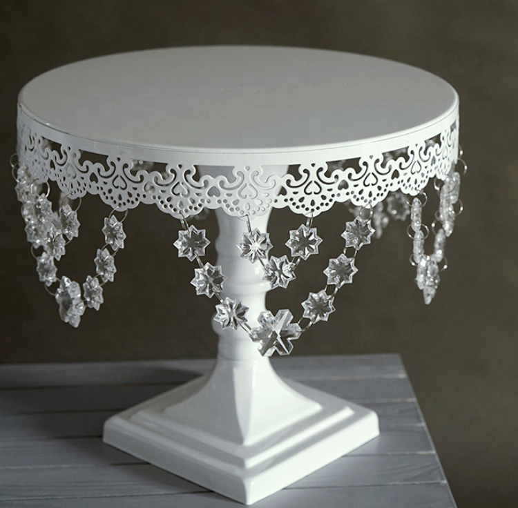 Metal Dessert Cake Display Stand with Crystal Set - White