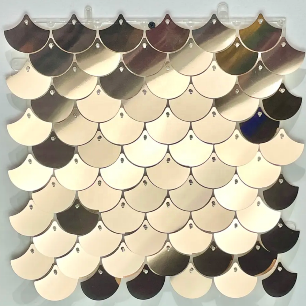 Scale Shimmer Wall Panels / Clip Hole Backing & Square Sequins - Light Champagne