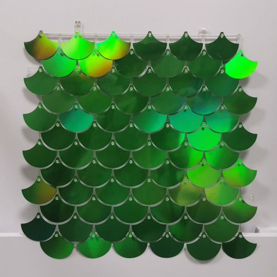 Scale Shimmer Wall Panels / Clip Hole Backing &amp; Square Sequins -Green