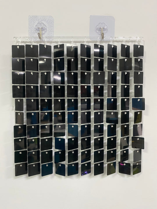 Easy Connect Shimmer Wall Panels / Transparent Grid Backing &amp; Square Sequins - Black