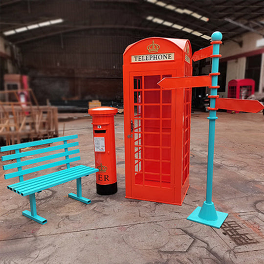 London Telephone Booth+2M Sign+1.2M Mailbox+1M Bench+0.5M Telephone - Gray