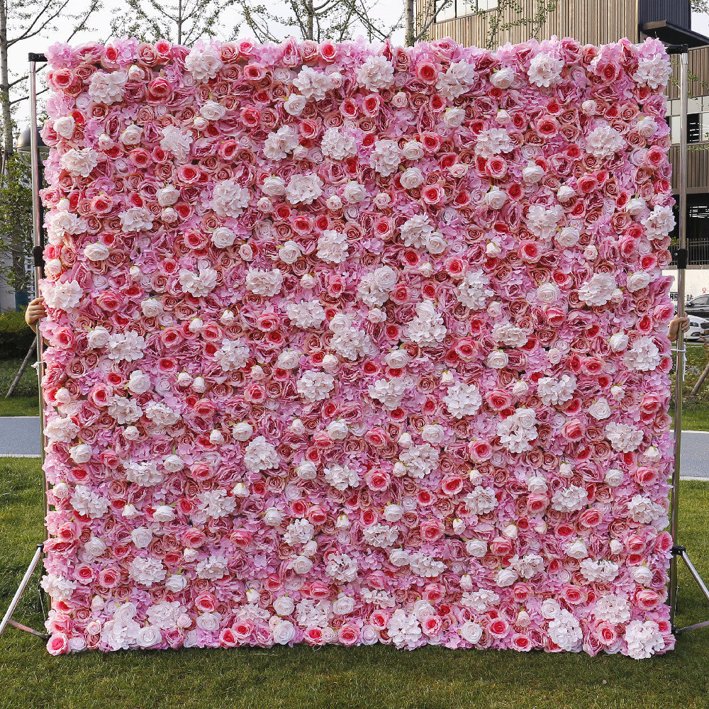 BD-035 2D Fabric Artificial Flower Backdrop Rolling Up Curtain Flower Wall - 8ft*8ft