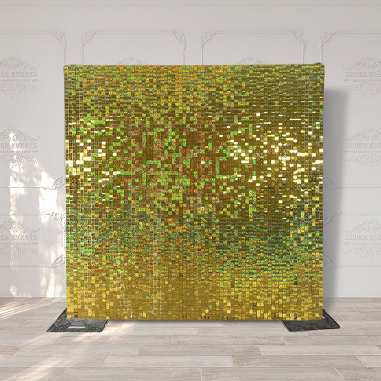Easy Connect Shimmer Wall Panels / Transparent Grid Backing &amp; Square Sequins - Laser Gold