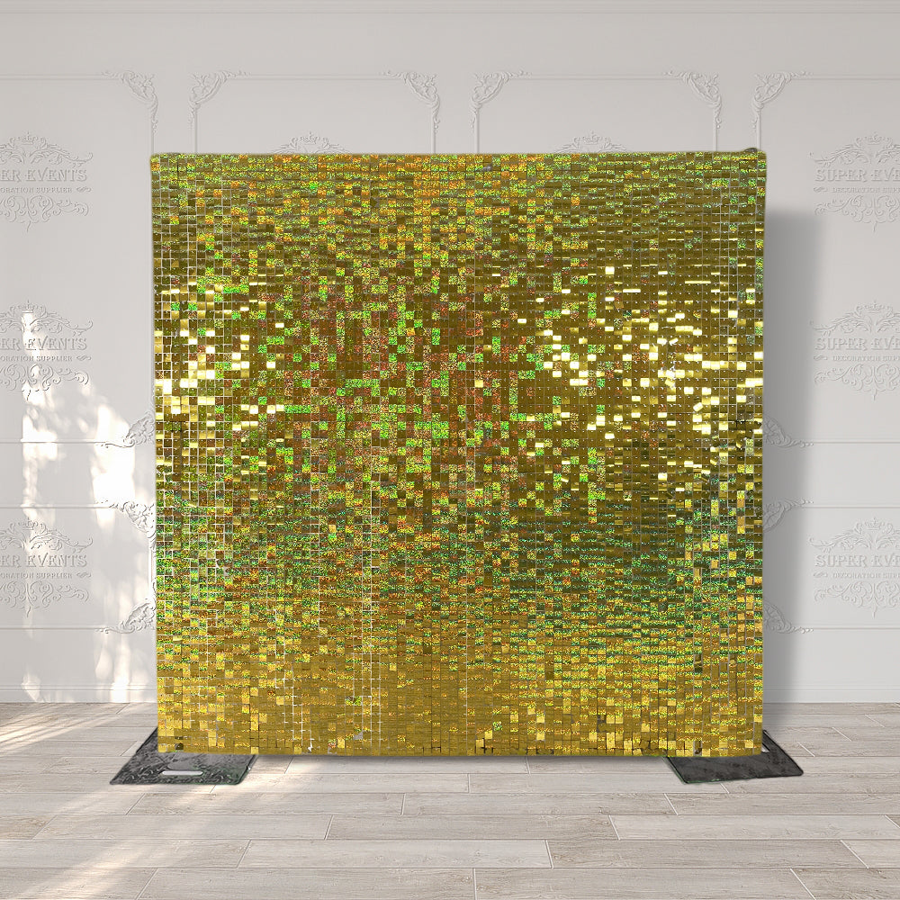 Easy Connect Shimmer Wall Panels / Transparent Grid Backing & Square Sequins - Laser Gold