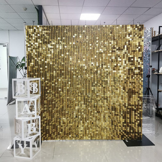 Shimmer Wall Panels / Clip Hole Backing &amp; Square Sequins - Regular Gold