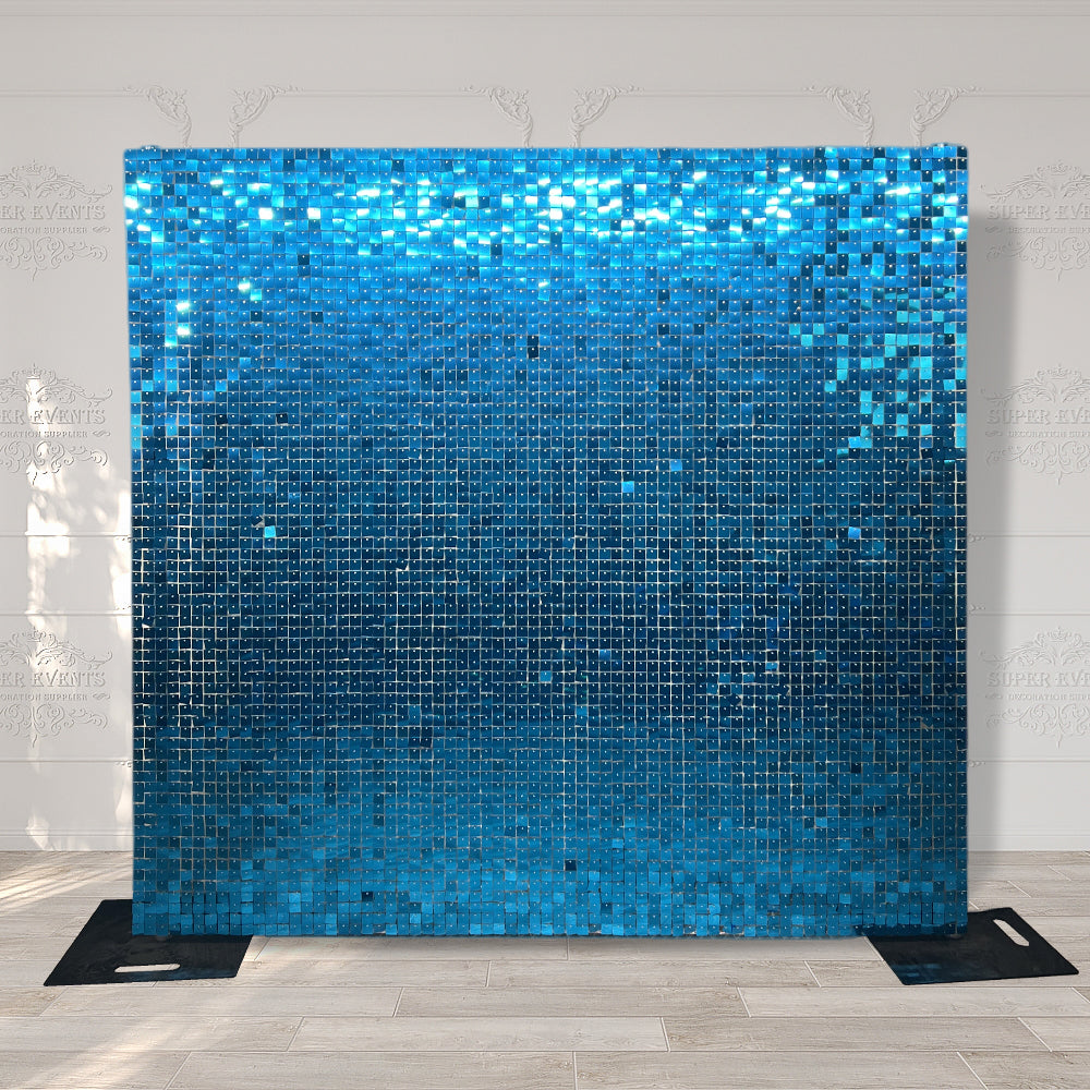 Easy Connect Shimmer Wall Panels / Transparent Grid Backing & Square Sequins - Aqua Blue