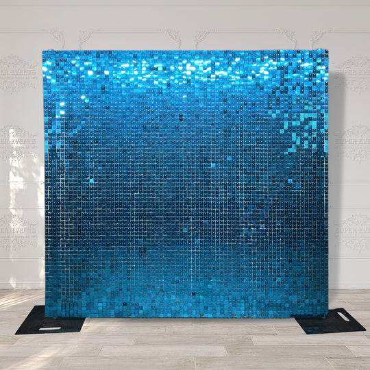 Easy Connect Shimmer Wall Panels / Transparent Grid Backing &amp; Square Sequins - Aqua Blue