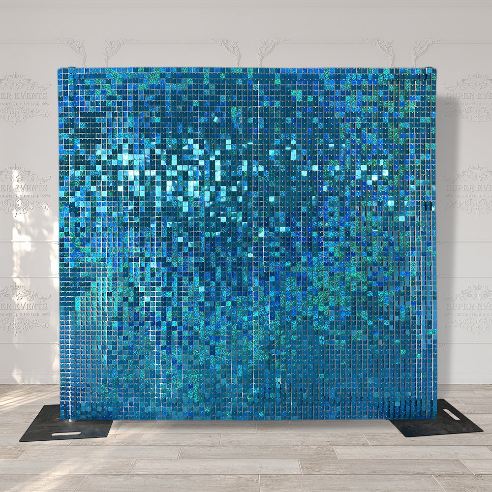 Shimmer Wall Panels / Clip Hole Backing & Square Sequins -Laser Aqua Blue
