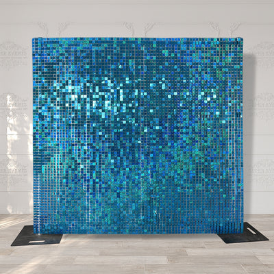 Shimmer Wall Panels / Clip Hole Backing & Square Sequins -Laser Aqua Blue