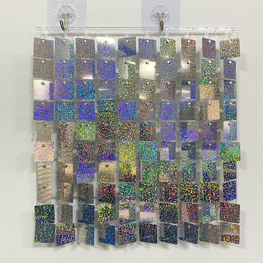 Shimmer Wall Panels / Clip Hole Backing &amp; Square Sequins - Laser Silver