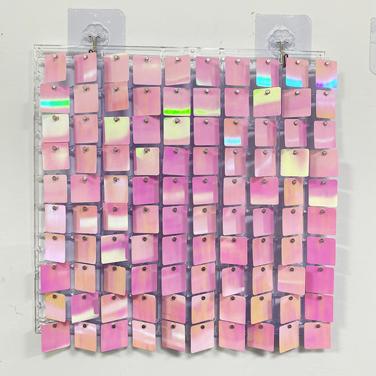 Shimmer Wall Panels / Clip Hole Backing &amp; Square Sequins - Dream Pink